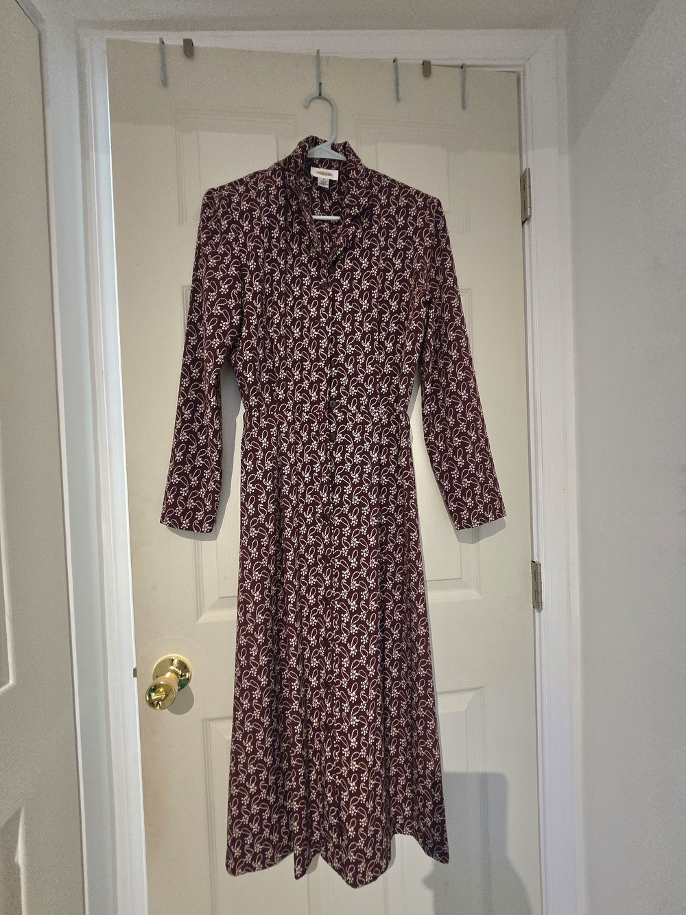 Vintage Talbots Burgundy and Cream Long Sleeve Printed Midi Dress